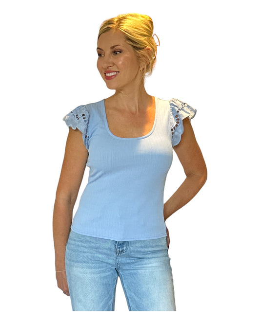 Blue Heaven Eyelet Short Sleeve Top