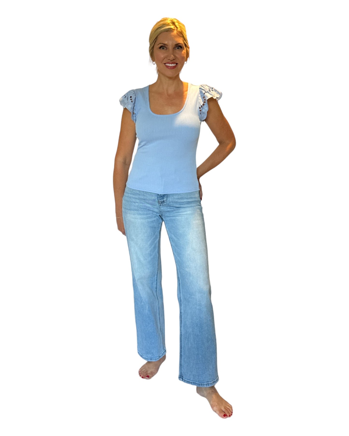 Blue Heaven Eyelet Short Sleeve Top