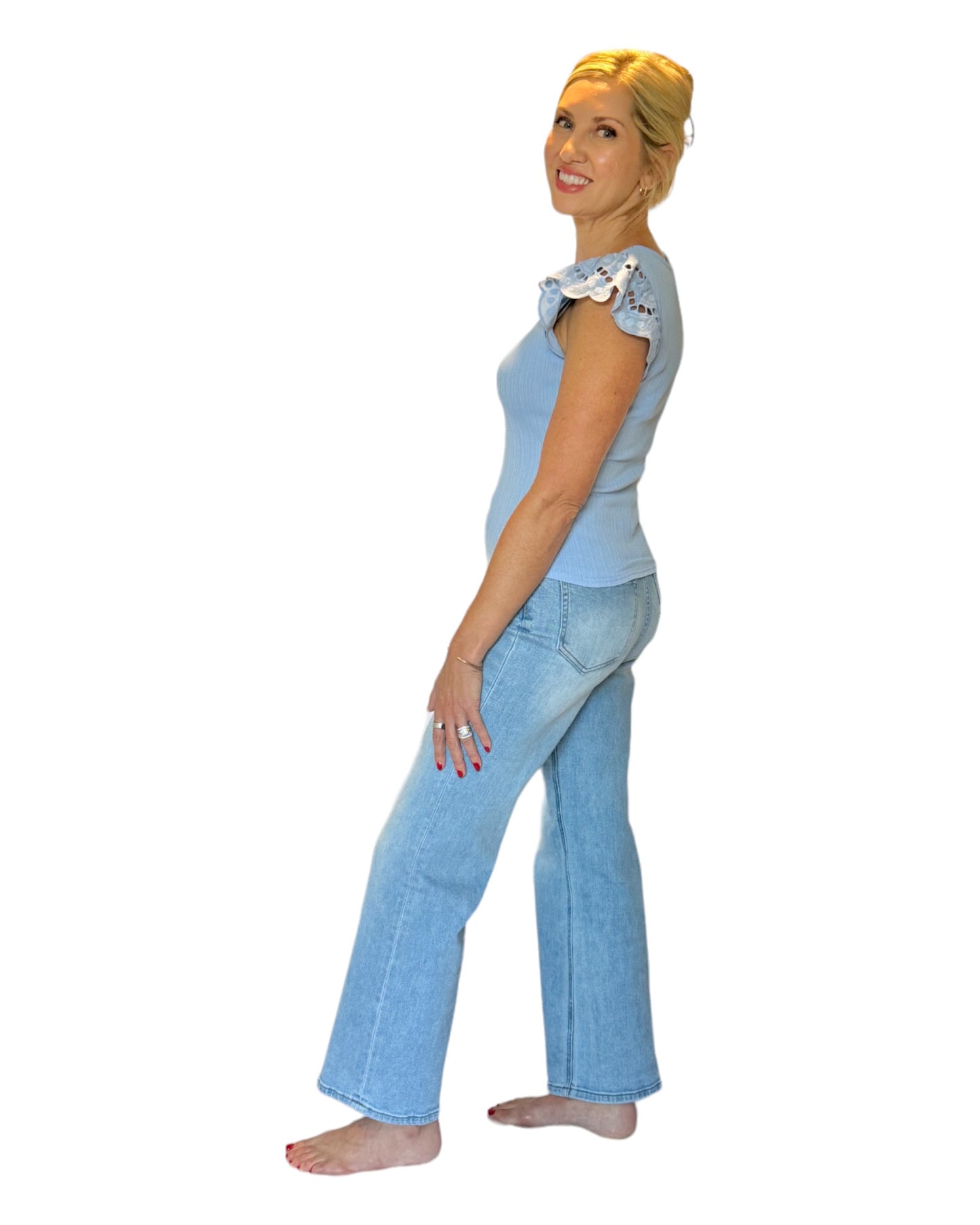 Blue Heaven Eyelet Short Sleeve Top