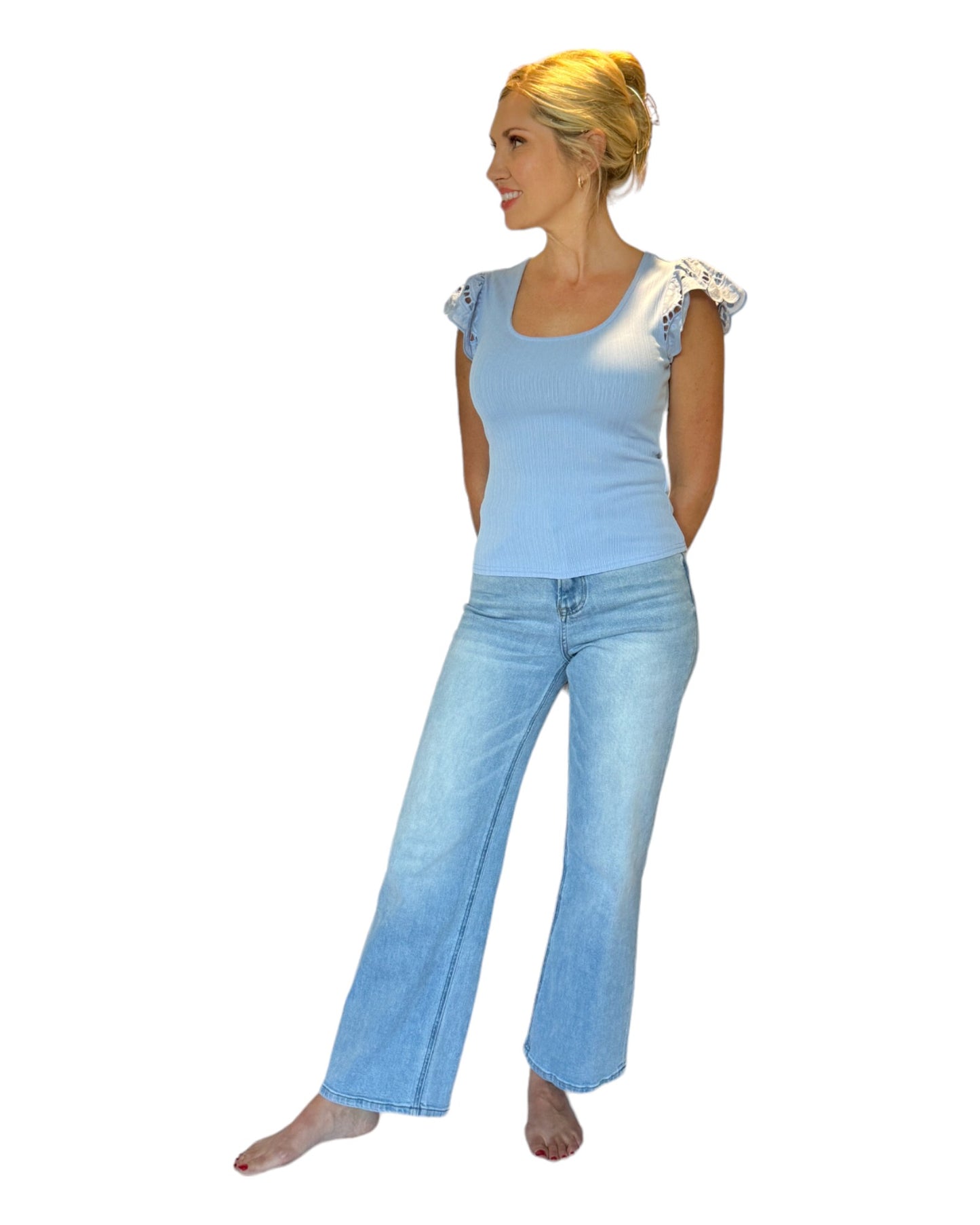 Blue Heaven Eyelet Short Sleeve Top