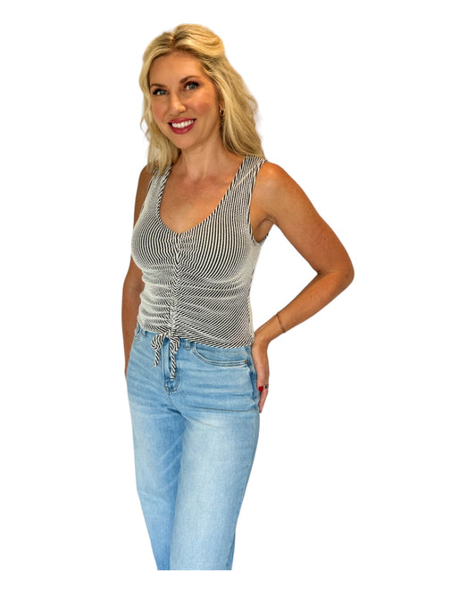 Black & White Striped Rib Knit Sleeveless Top
