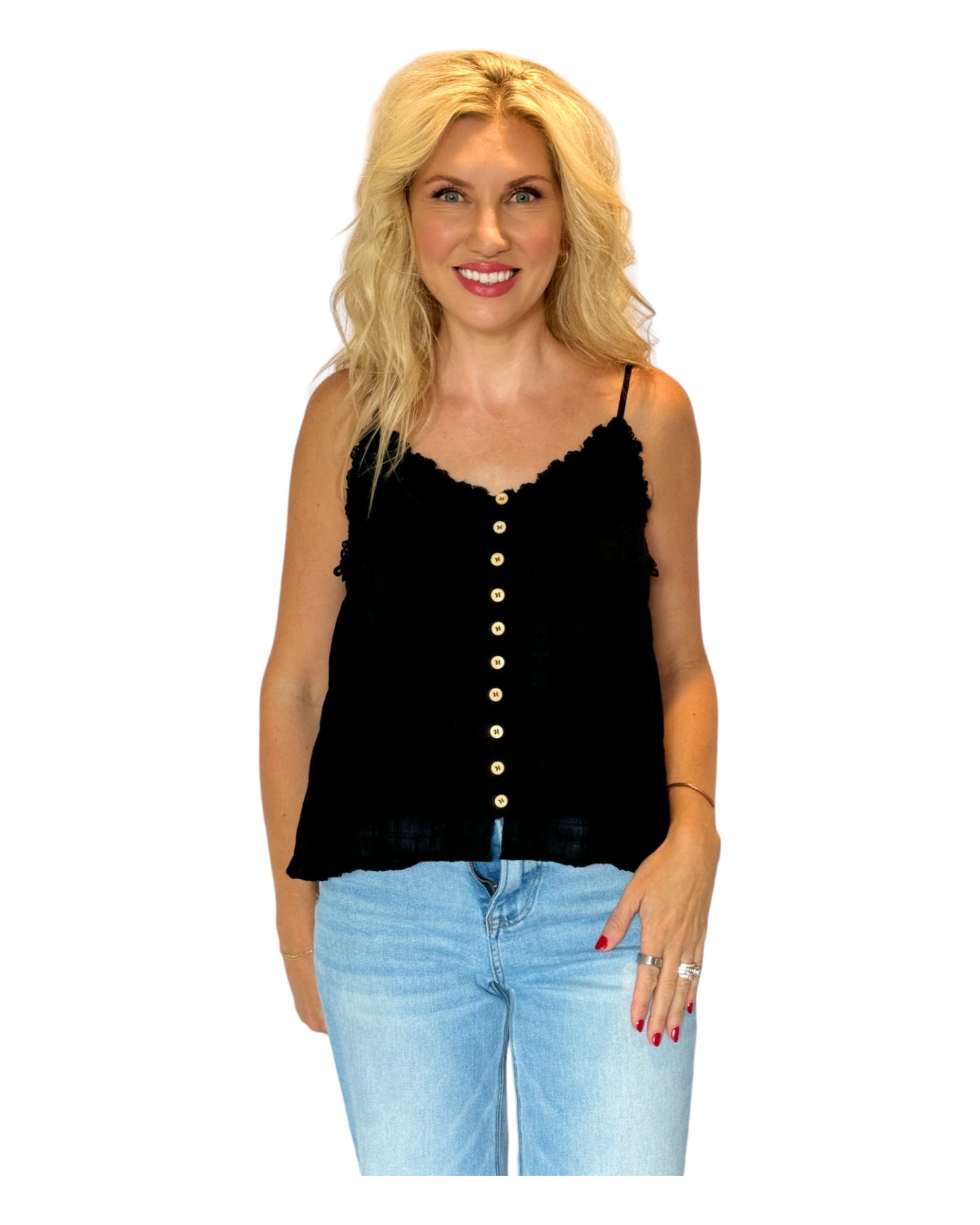 Black Boho Crochet Cami Tank Top