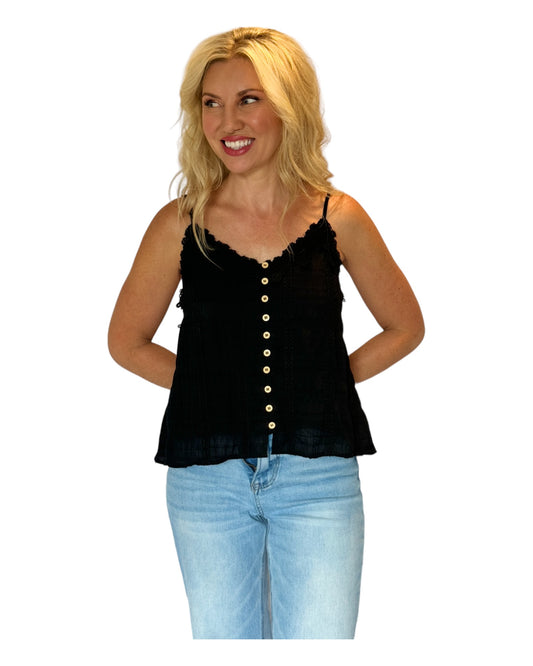 Black Boho Crochet Cami Tank Top