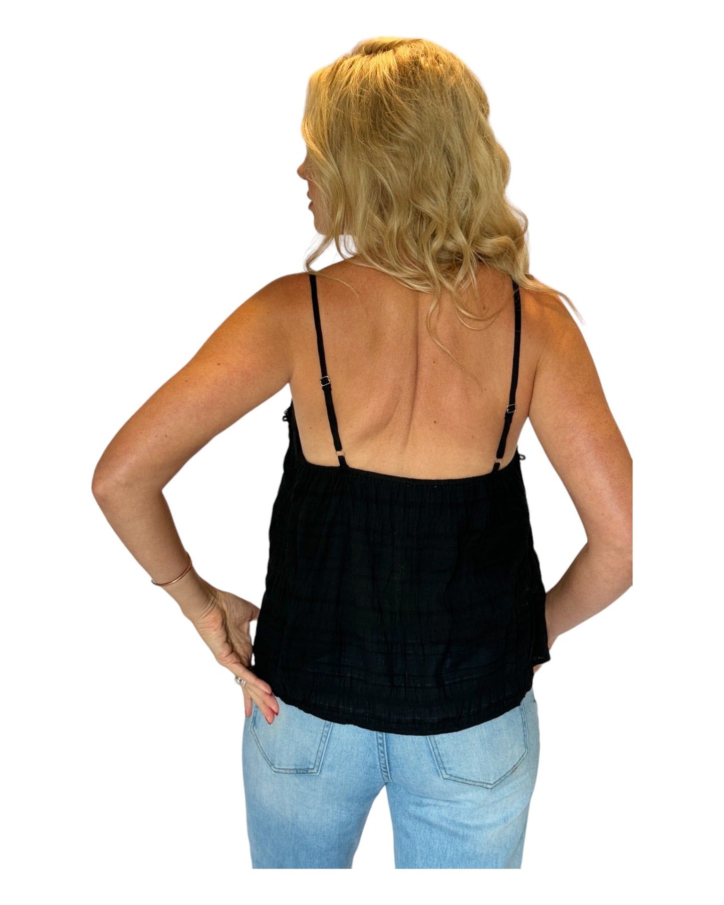 Black Boho Crochet Cami Tank Top
