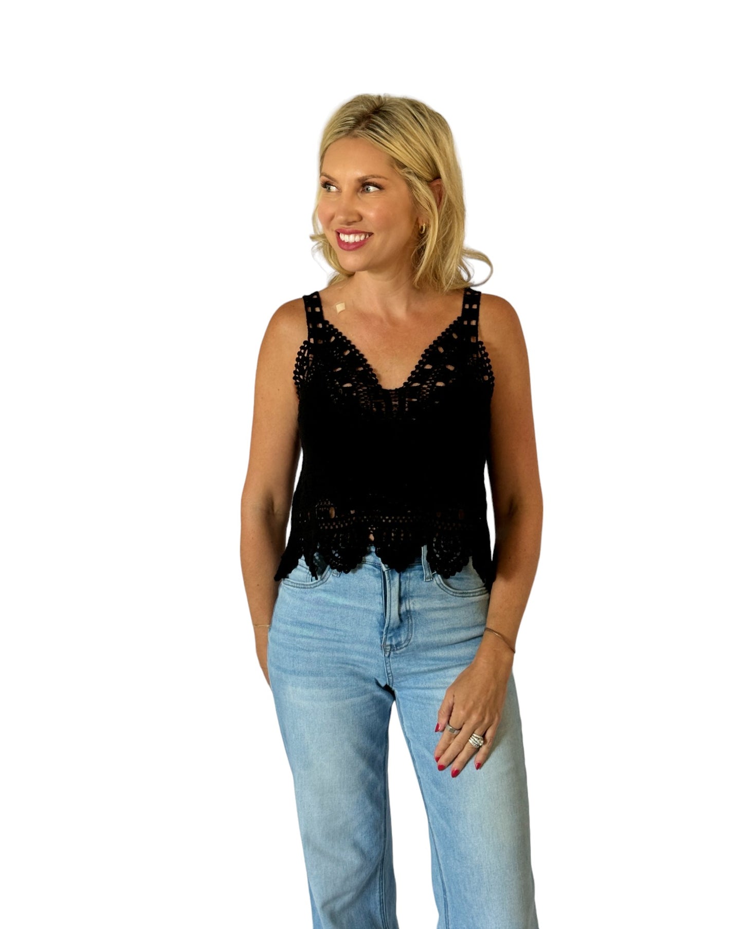 Stormy Seas Black Crochet Tank Top