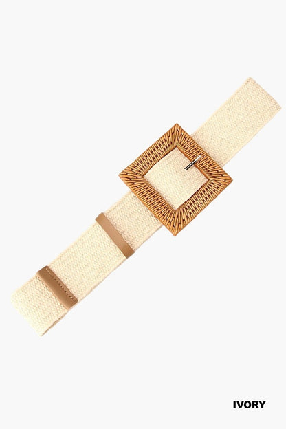 Wanderlust Boho Adjustable Buckle Belt in Ivory with Camel Buckle.