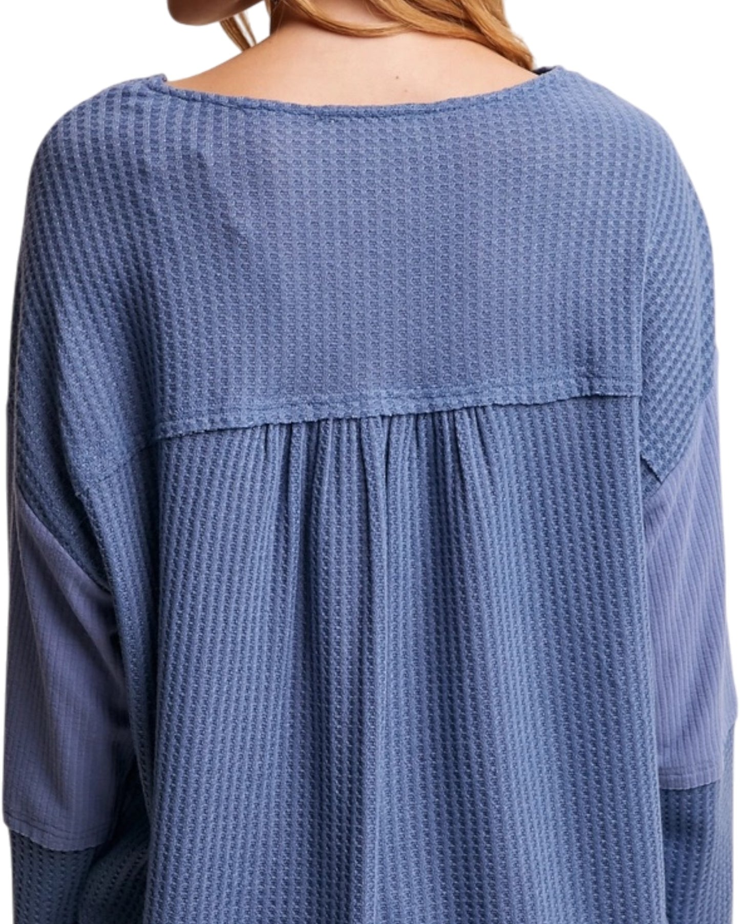 Indigo Lace Up Casual Waffle Top
