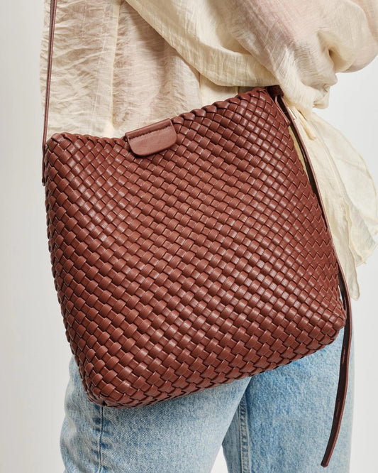 Isadora Chocolate Woven Bucket Bag