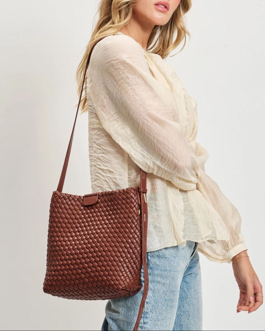 Isadora Chocolate Woven Bucket Bag