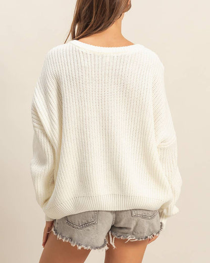 Snowfall Ivory V-Neck Relaxed Sweater