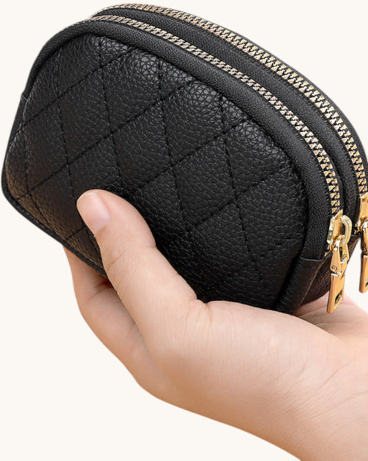 The Sidekick Double Zipper Coin Purse (Black)