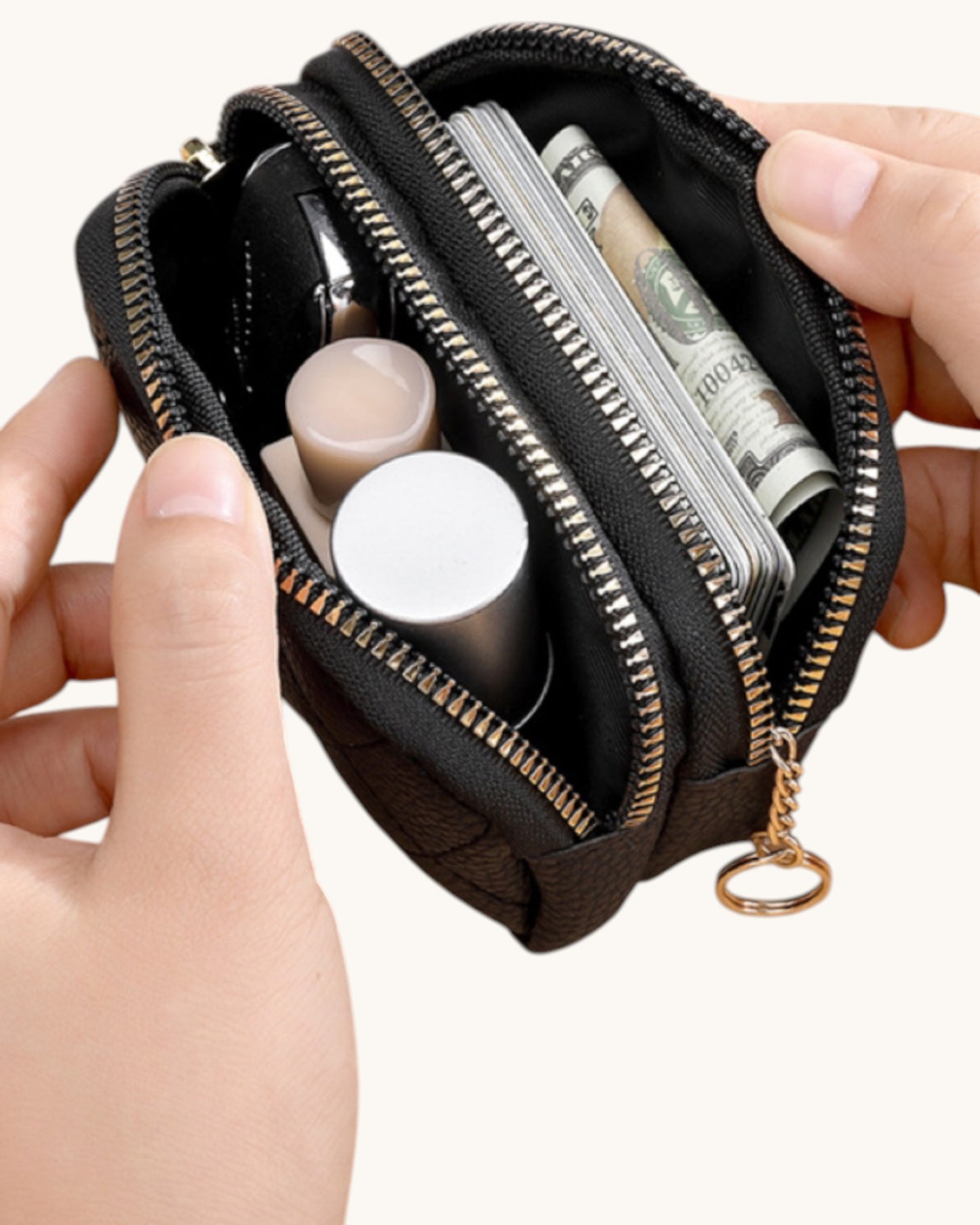 The Sidekick Double Zipper Coin Purse (Black)