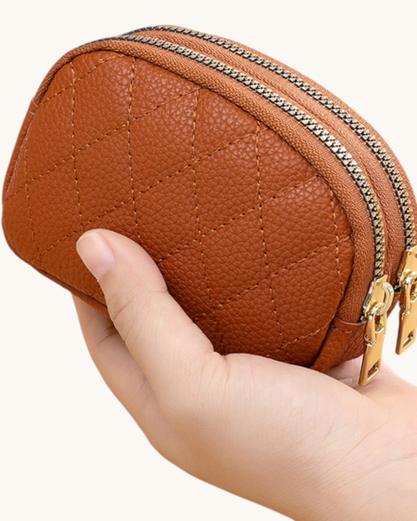 The Sidekick Double Zipper Coin Purse (Deep Camel)