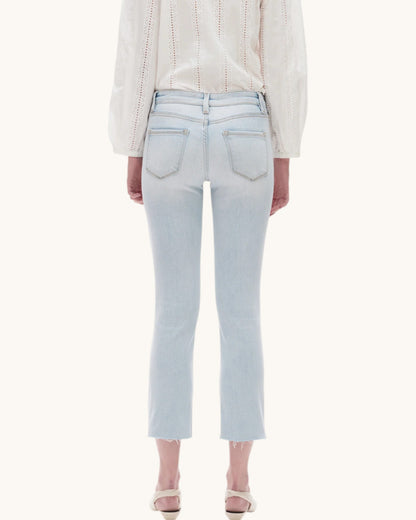 Bayeas Mid-Rise Straight Raw Hem Cropped Jean (Light)
