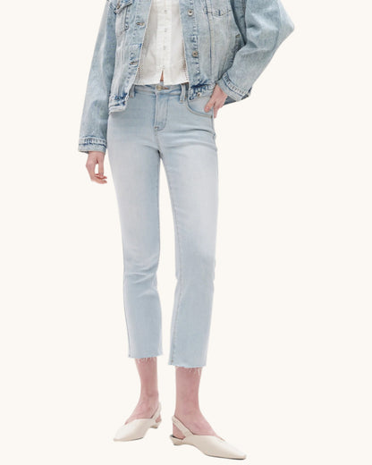 Bayeas Mid-Rise Straight Raw Hem Cropped Jean (Light)