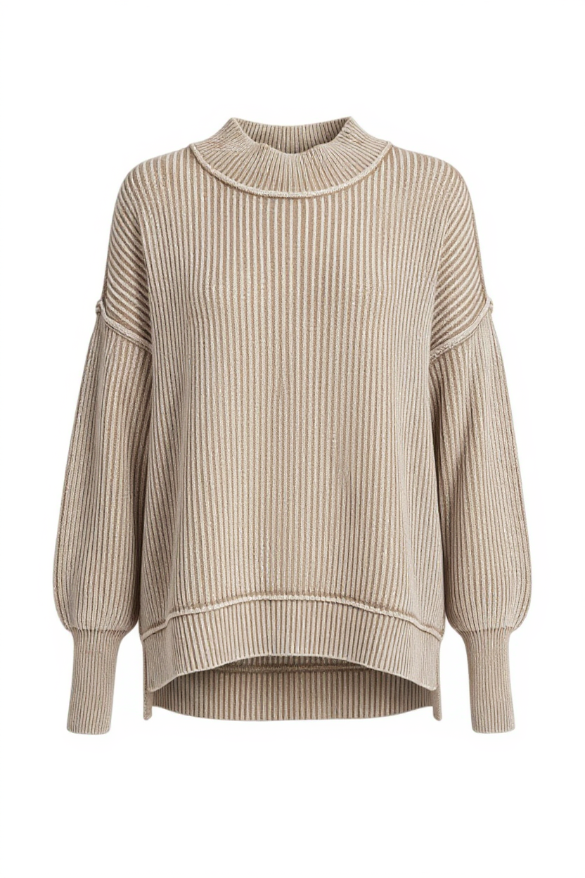 Beige/Light Mocha ribbed sweater on a white background.
