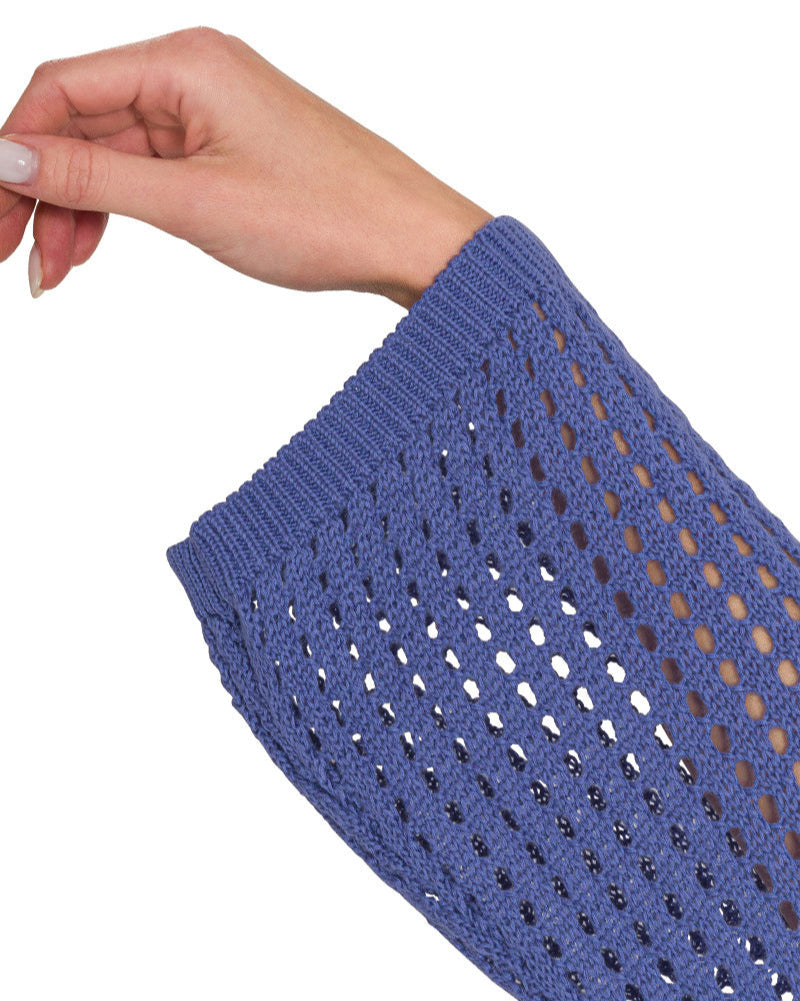 Long Sleeve Marlin Blue Open Knit Sweater 