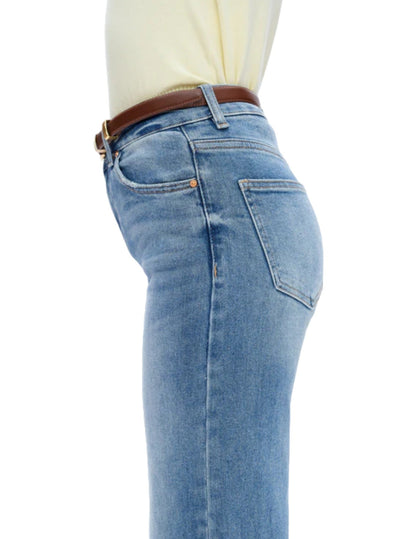 Mid-Rise Super Stretch Wide Leg Jeans in Medium Blue