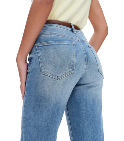Mid-Rise Super Stretch Wide Leg Jeans in Medium Blue