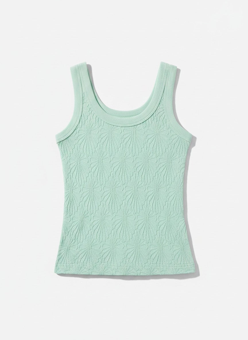 Mint green tank top on a white background.