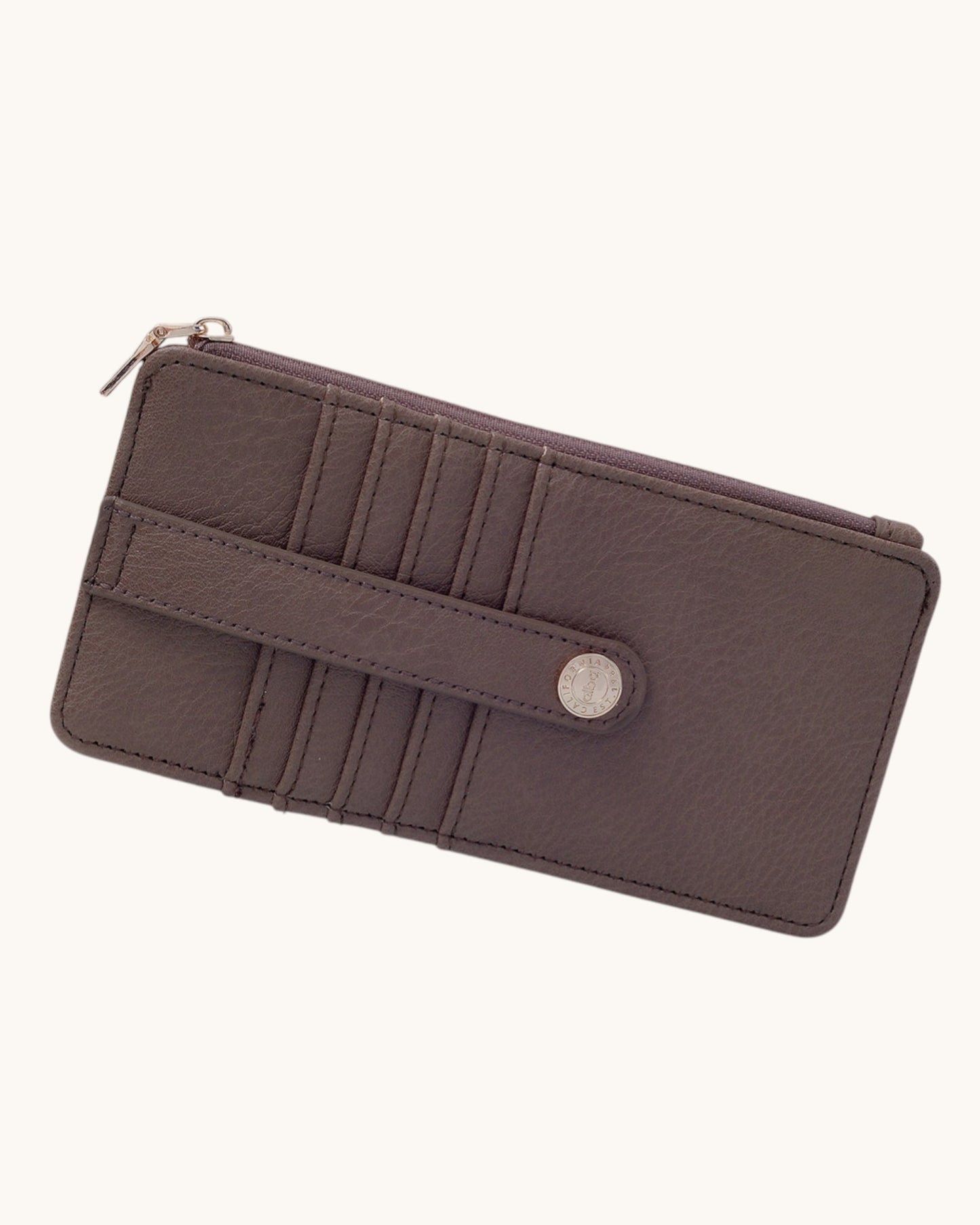 Neutral color wallet with card slots on a white background.