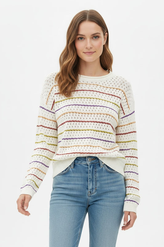Good Mood Multi-Color Stripe Pointelle Sweater