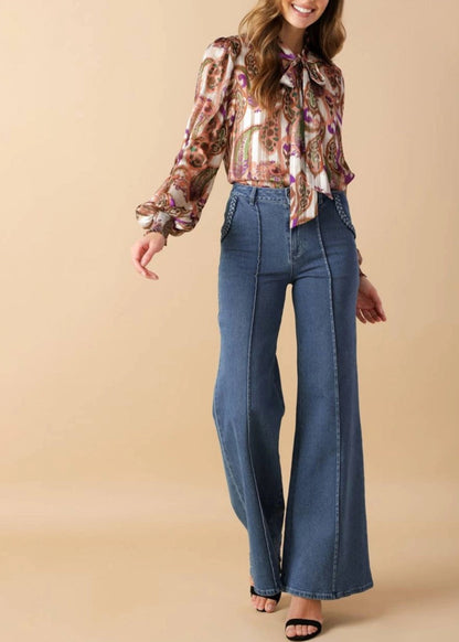 Plum Grove Paisley Tie Neck Blouse
