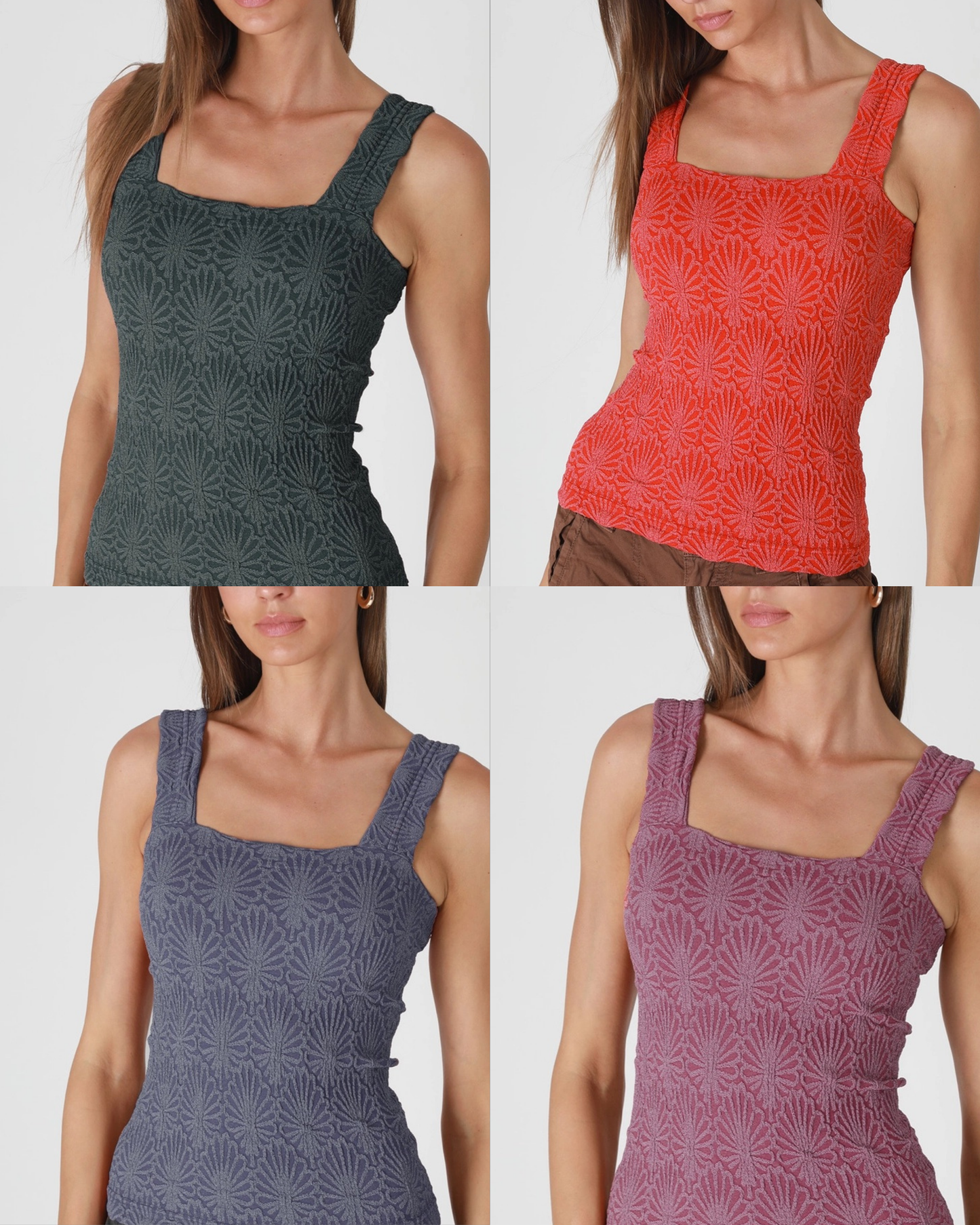 Textured Floral Fitted Tank Top