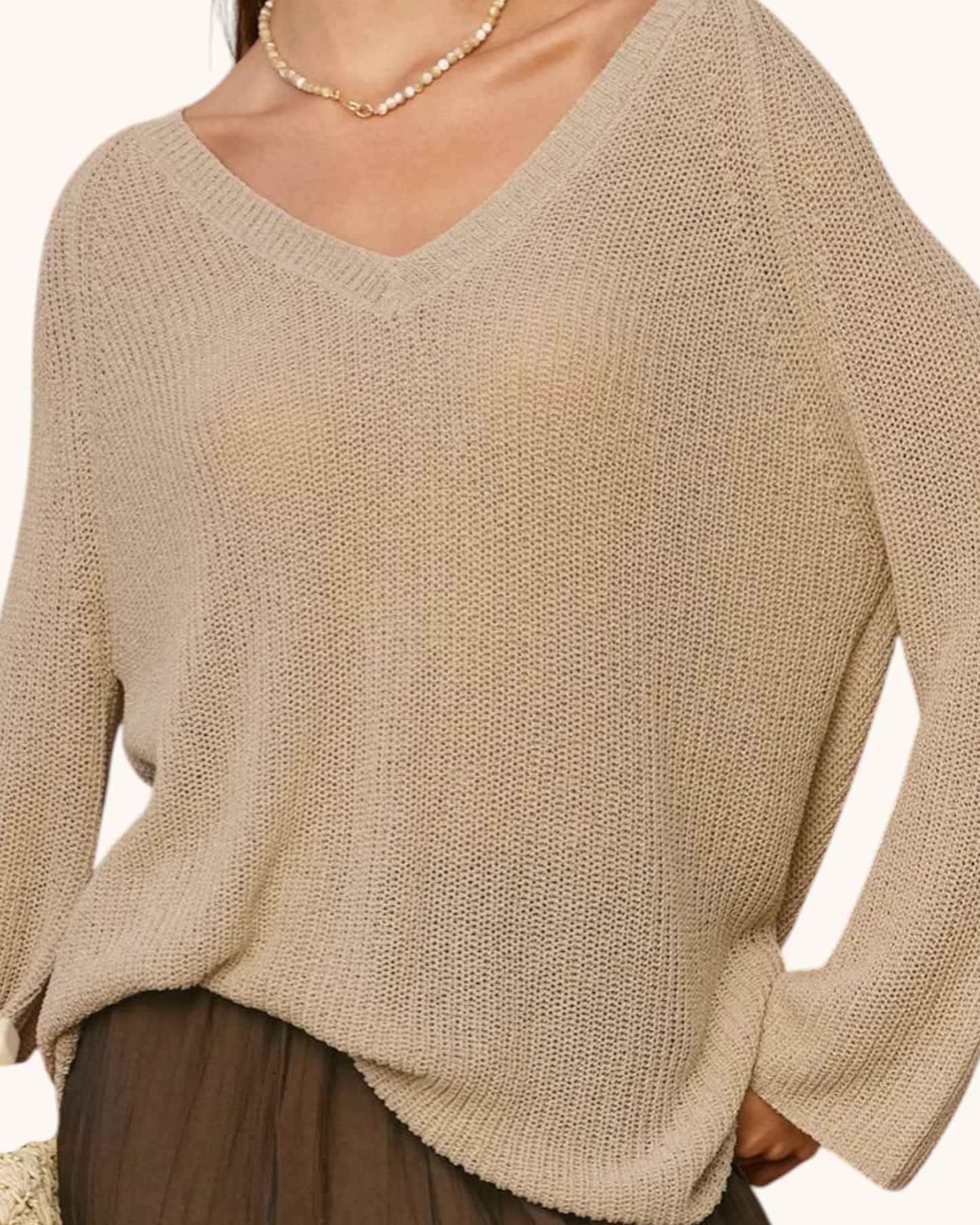 Oatmeal Lightweight Knit V-Neck Top
