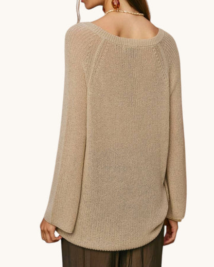 Oatmeal Lightweight Knit V-Neck Top