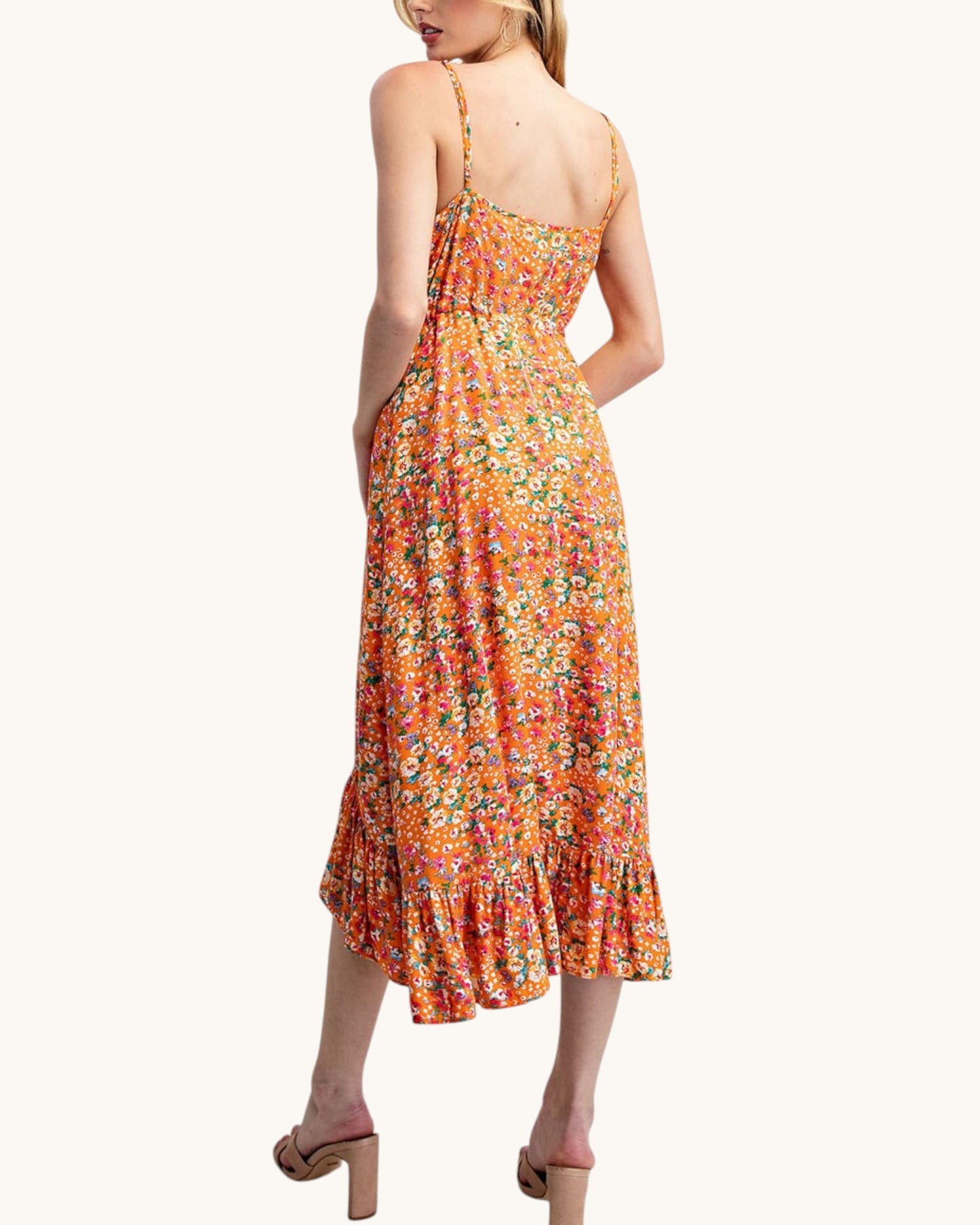 Prairie Bloom Orange Midi Dress