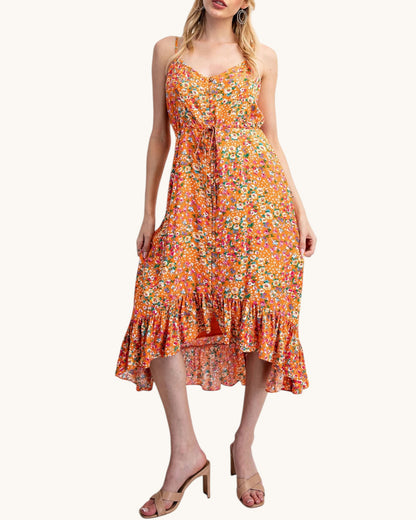 Prairie Bloom Orange Midi Dress
