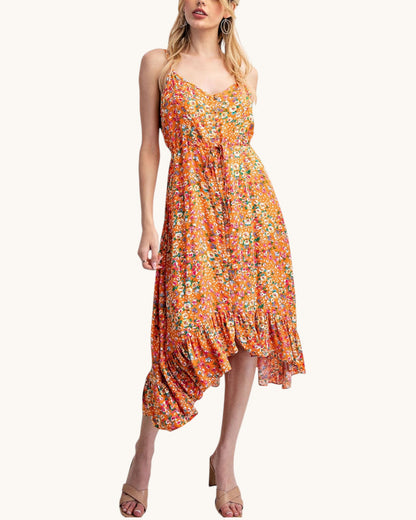Prairie Bloom Orange Midi Dress