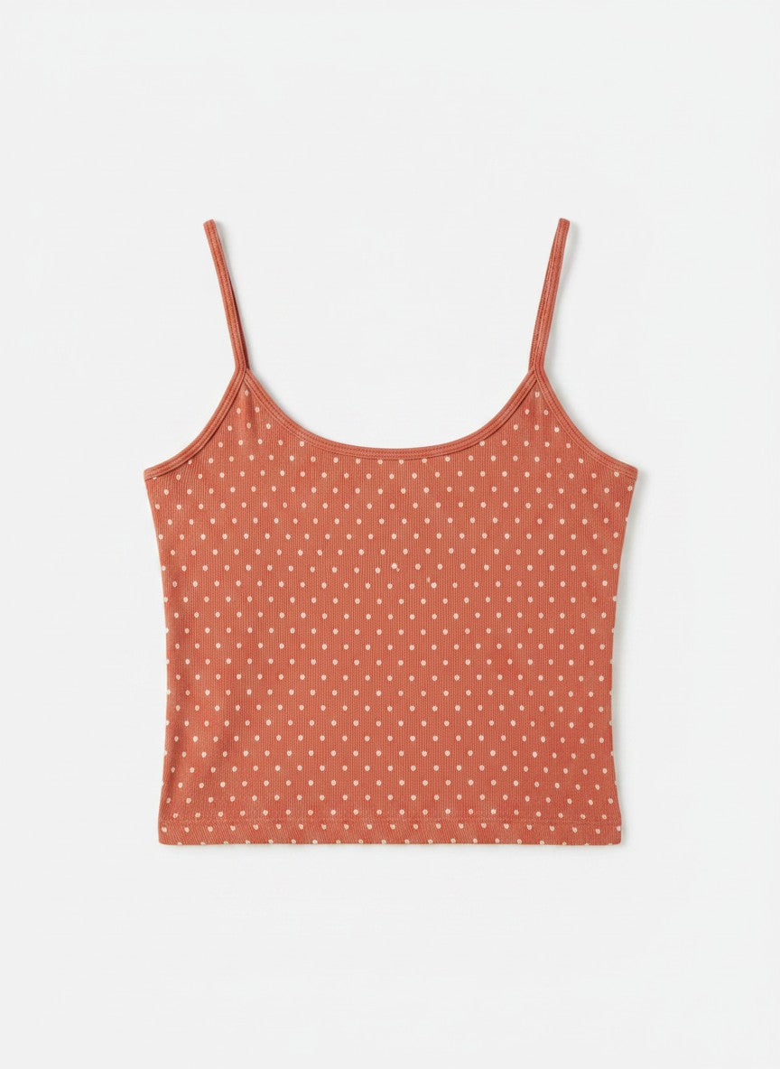 Orange stretchy polka dot cami tank top.