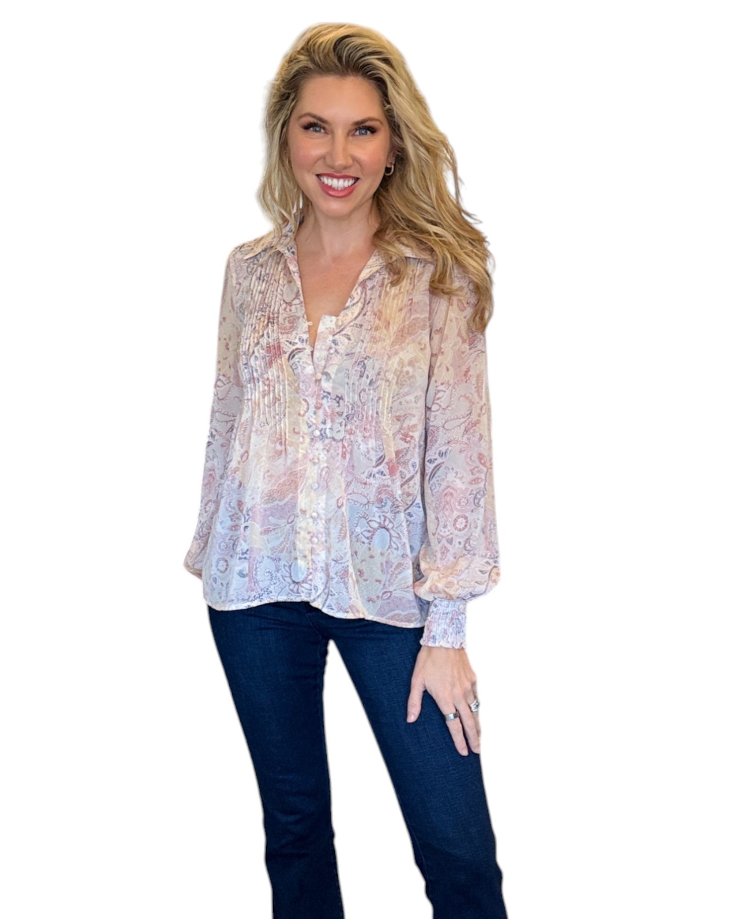 Paige Floral Paisley Long Sleeve Blouse