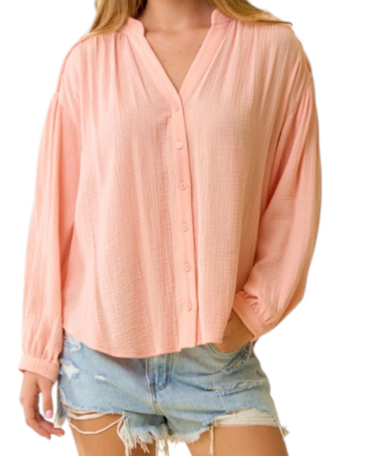 Just Peachy 100% Cotton Button Up Top