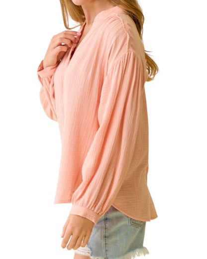Just Peachy 100% Cotton Button Up Top
