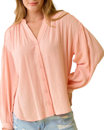 Just Peachy 100% Cotton Button Up Top
