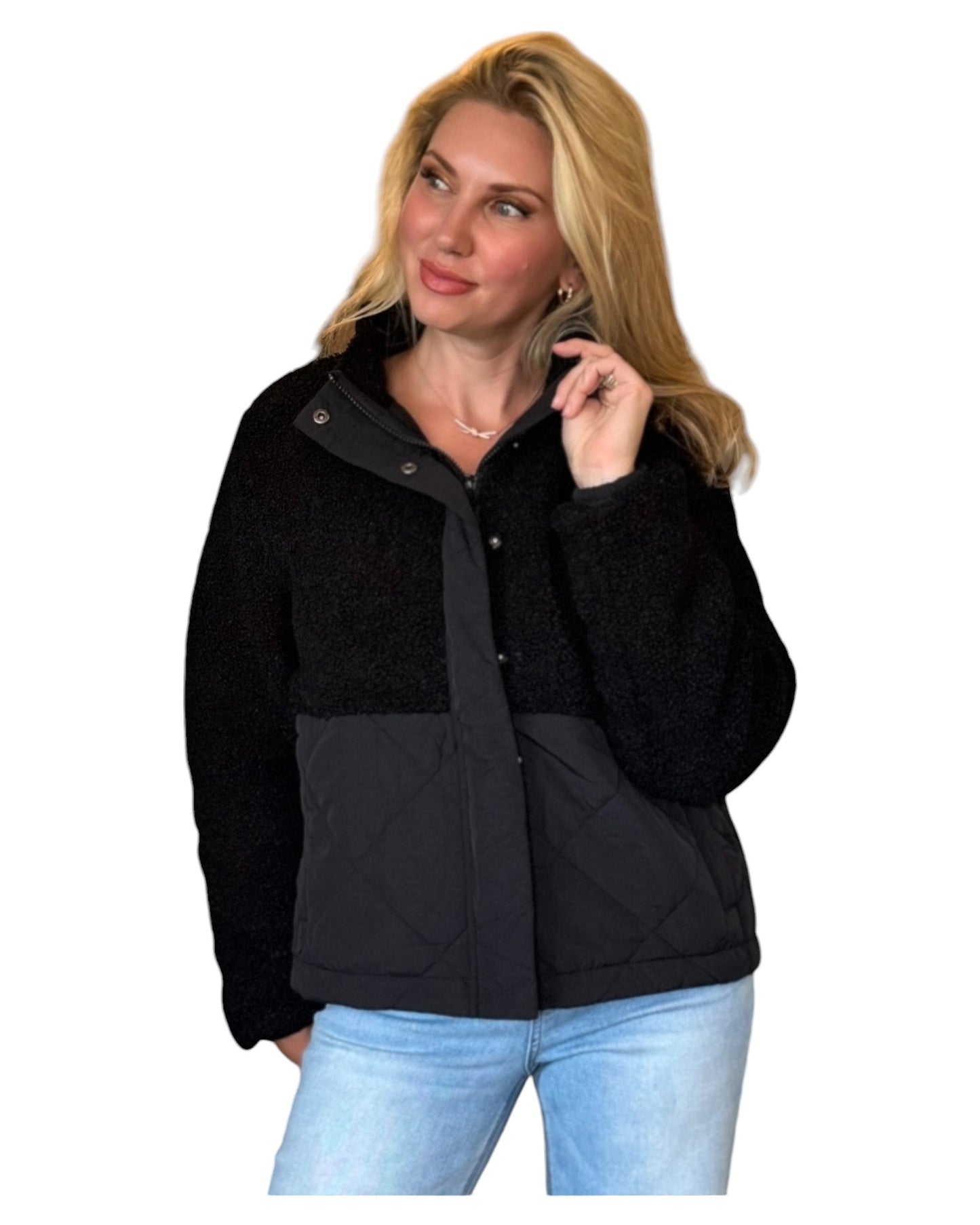Midnight Black Sherpa Puffer Jacket