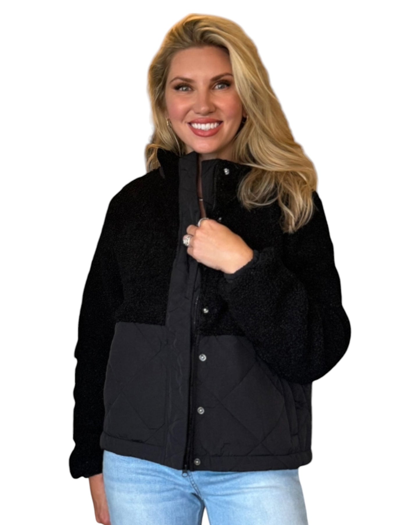 Midnight Black Sherpa Puffer Jacket