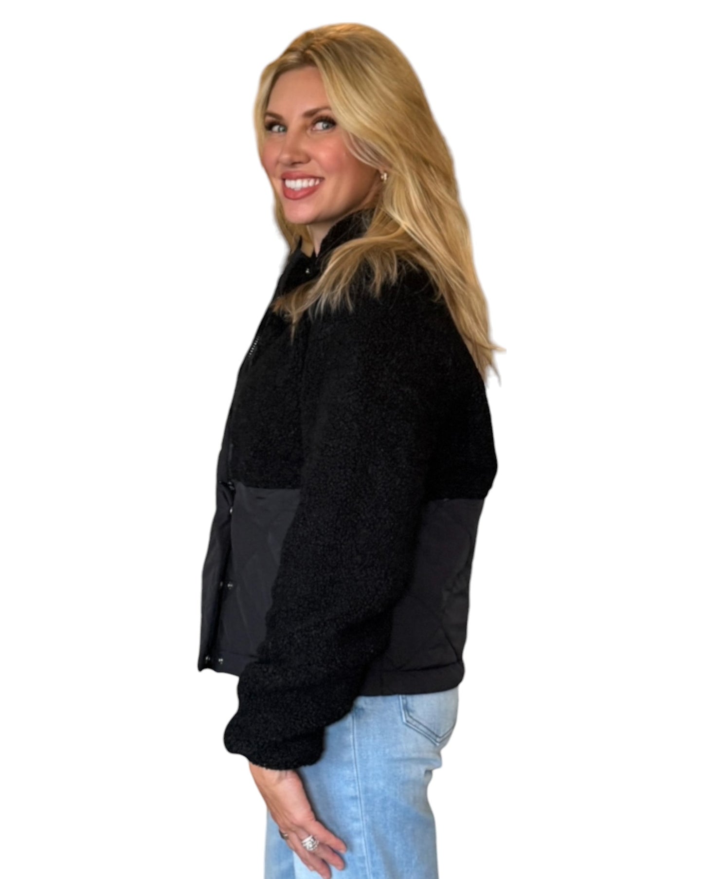 Midnight Black Sherpa Puffer Jacket