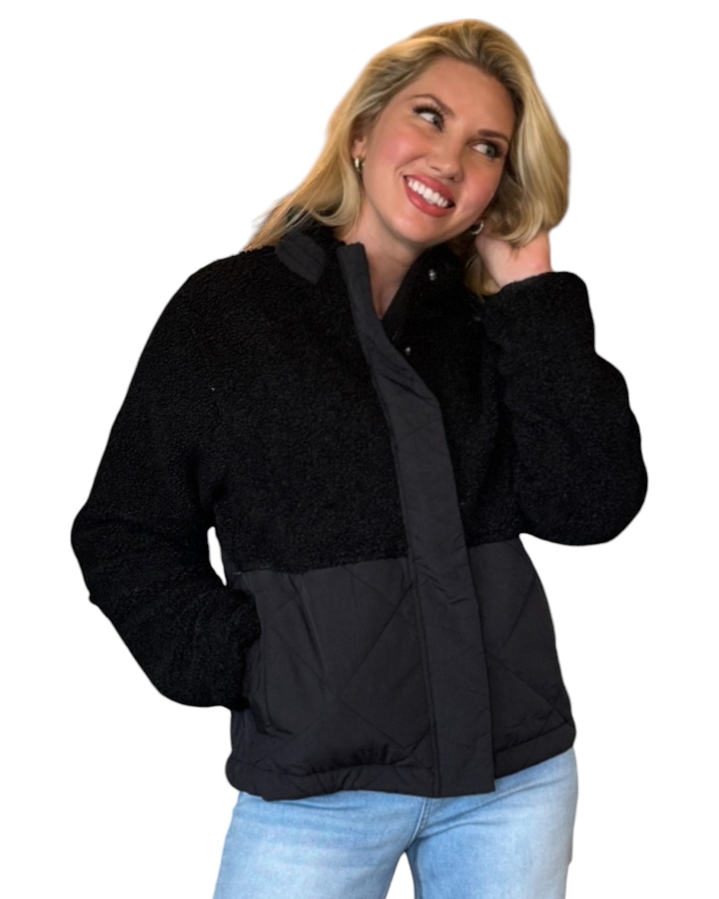 Midnight Black Sherpa Puffer Jacket