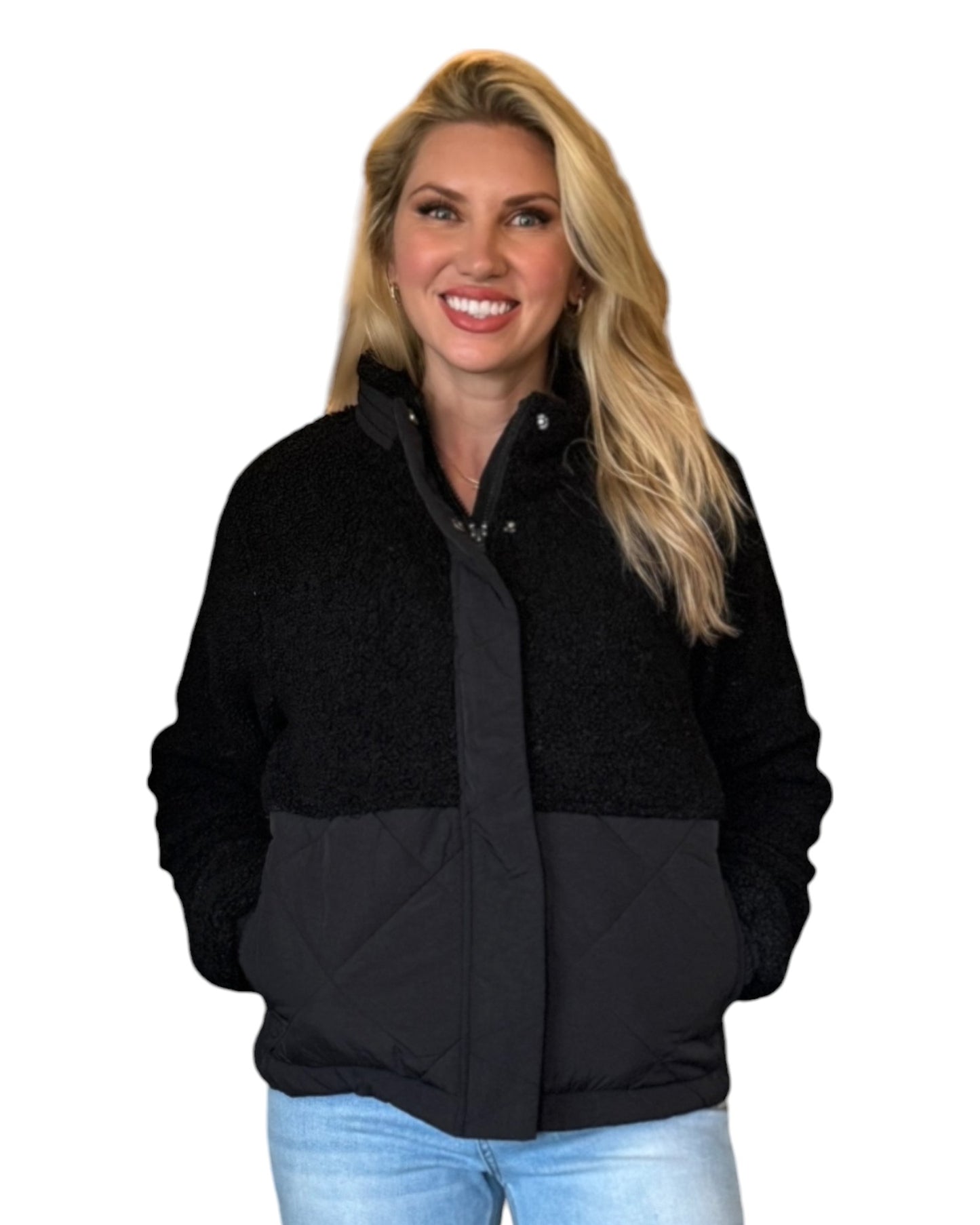 Midnight Black Sherpa Puffer Jacket