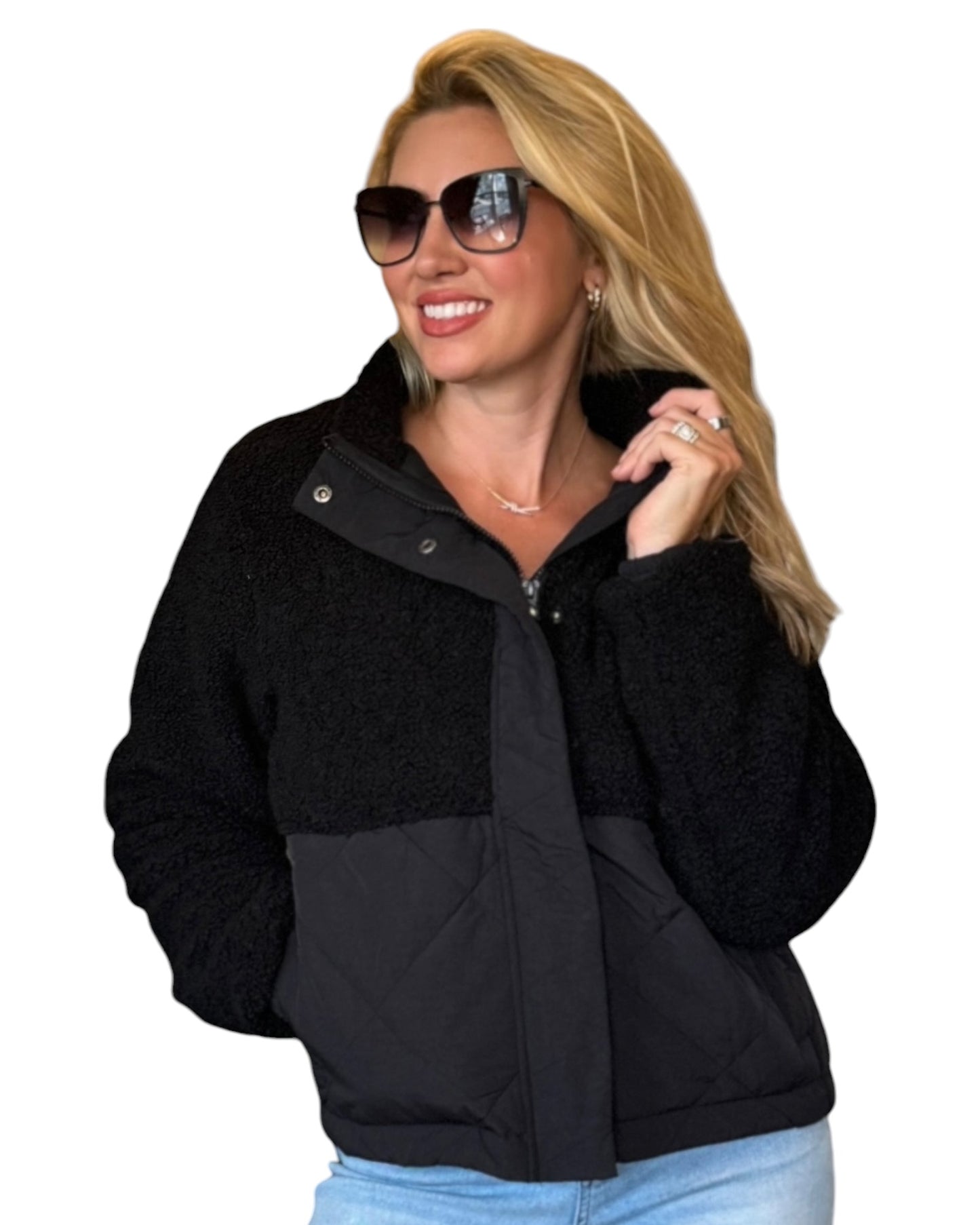Midnight Black Sherpa Puffer Jacket