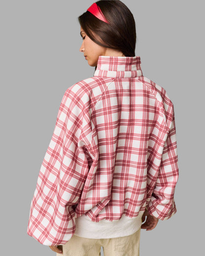 Fireside Plaid Mock Neck Sweatshirt (Red)