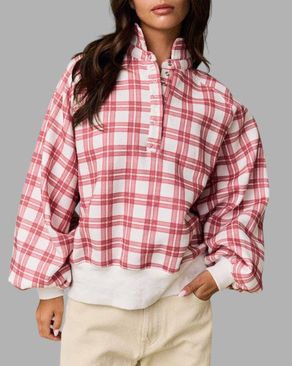 Fireside Plaid Mock Neck Sweatshirt (Red)