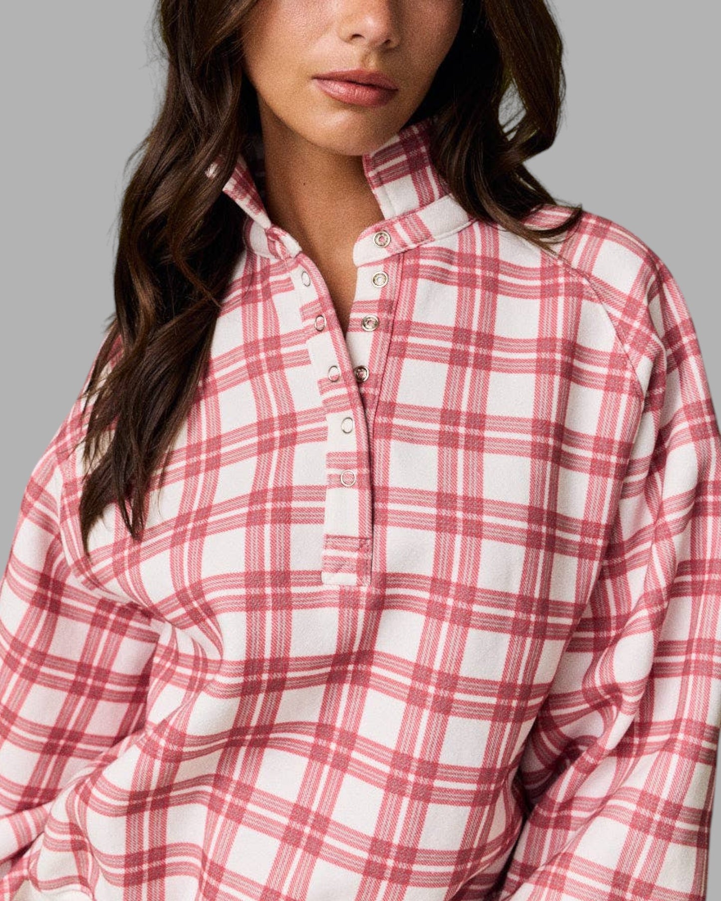 Fireside Plaid Mock Neck Sweatshirt (Red)