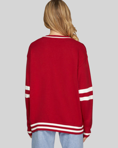 Red Varsity V-Neck Game Day Football Sweater