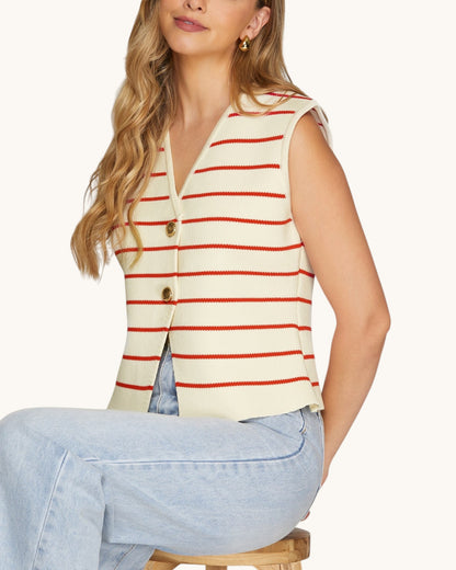 First Class Red & Cream Sleeveless Knit Vest