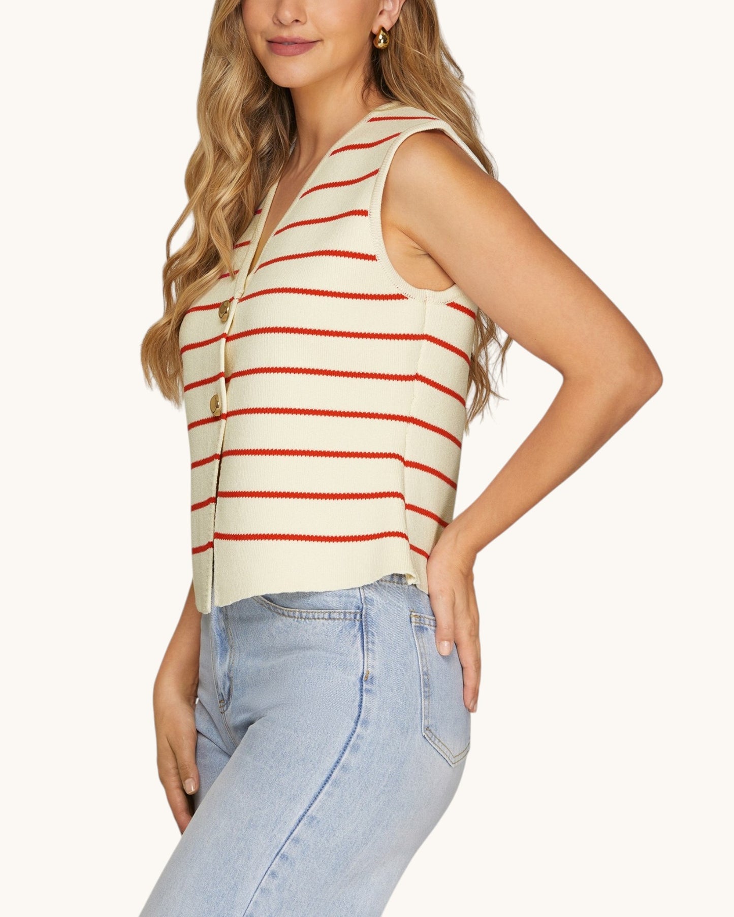 First Class Red & Cream Sleeveless Knit Vest